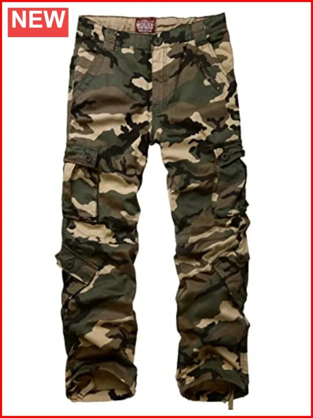 Men's Cargo Pants with 8 Pockets, Adjustable Drawstring Waist, Straight Leg